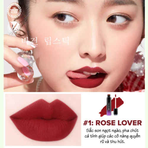 Son Tint #1 Rose Lover thuần chay không chì The Nature Book Hàn Quốc